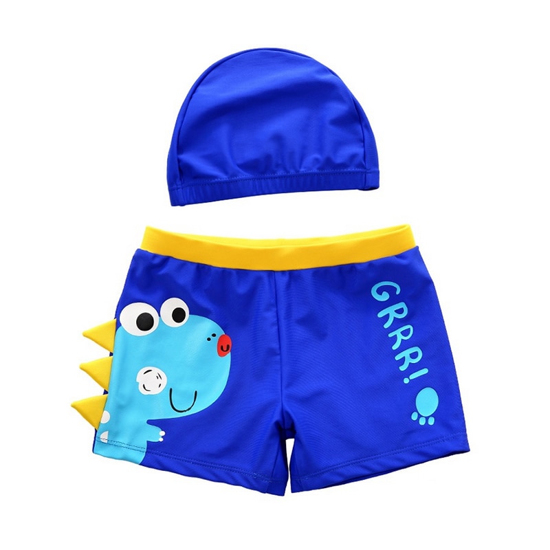 Cartoon Dinosaur Bathing Suit Children Swim Shorts Kids Beach Swimwear Baby Boy Swimming Trunks pool shorts with Swimming Cap