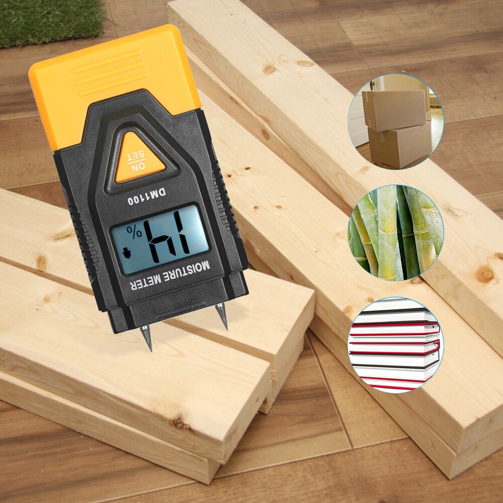 LCD Digital Wood Moisture Meter 3-In-1 Concrete Sawn Timber Humidity Tester Thermometer