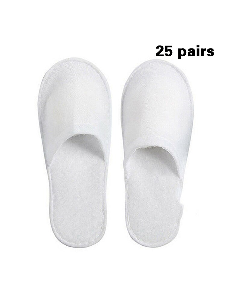 25 Pairs White Disposable Slippers Home Guest Slippers Hotel Travel Spa Shoes Hotel Party Disposable Slipper