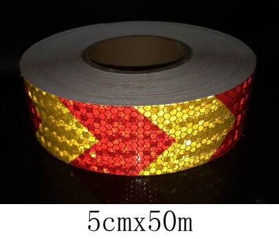 Rollo de pegatinas reflectantes para coche, tira de advertencia decorativa, película segura para motocicleta y coche, cinta de seguridad para carretera, 5cm x 50m: red yellow