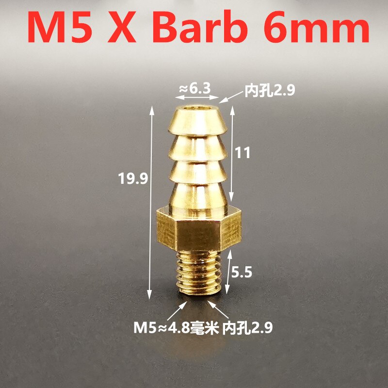 Mini pagode rørfittings hangevind  m5 m6 m8 messing 4 5 6 8 mm modhageslange læderrør luftrørsforbindelse: M5 to modhager 6mm
