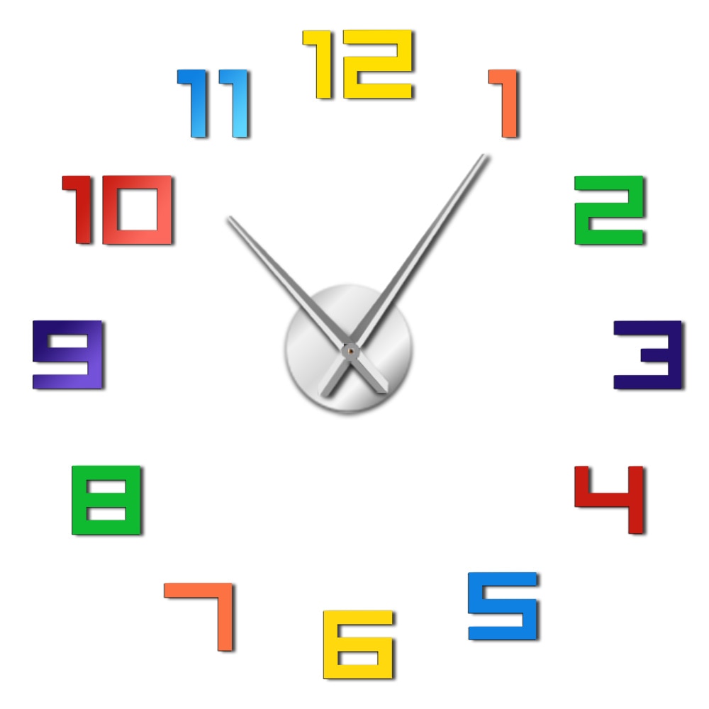 Numéros colorés sans cadre bricolage horloge murale couleurs arc-en-ciel montre géante multicolore acrylique bricolage grands numéros horloge de décoration intérieure: Silver / 47 Inch