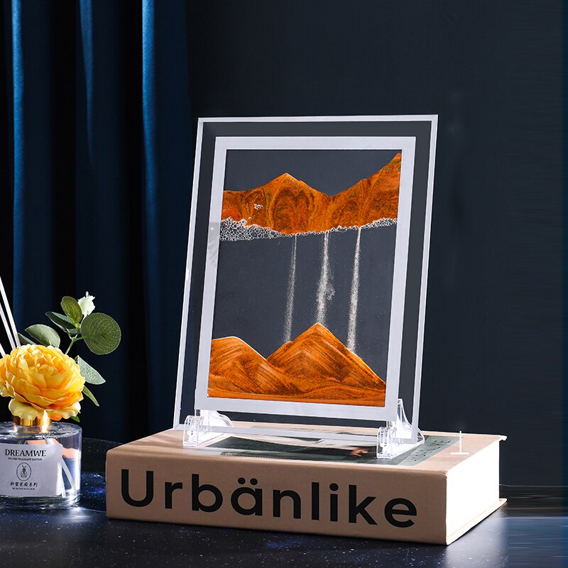 3D Bewegende Zand Kunst Foto 5/7Inch Zandloper Art Schilderen Diepzee Sandscape Vloeiende Zand Frame Rechthoek Ronde glas Home Decor: Yellow- square / 10 inch