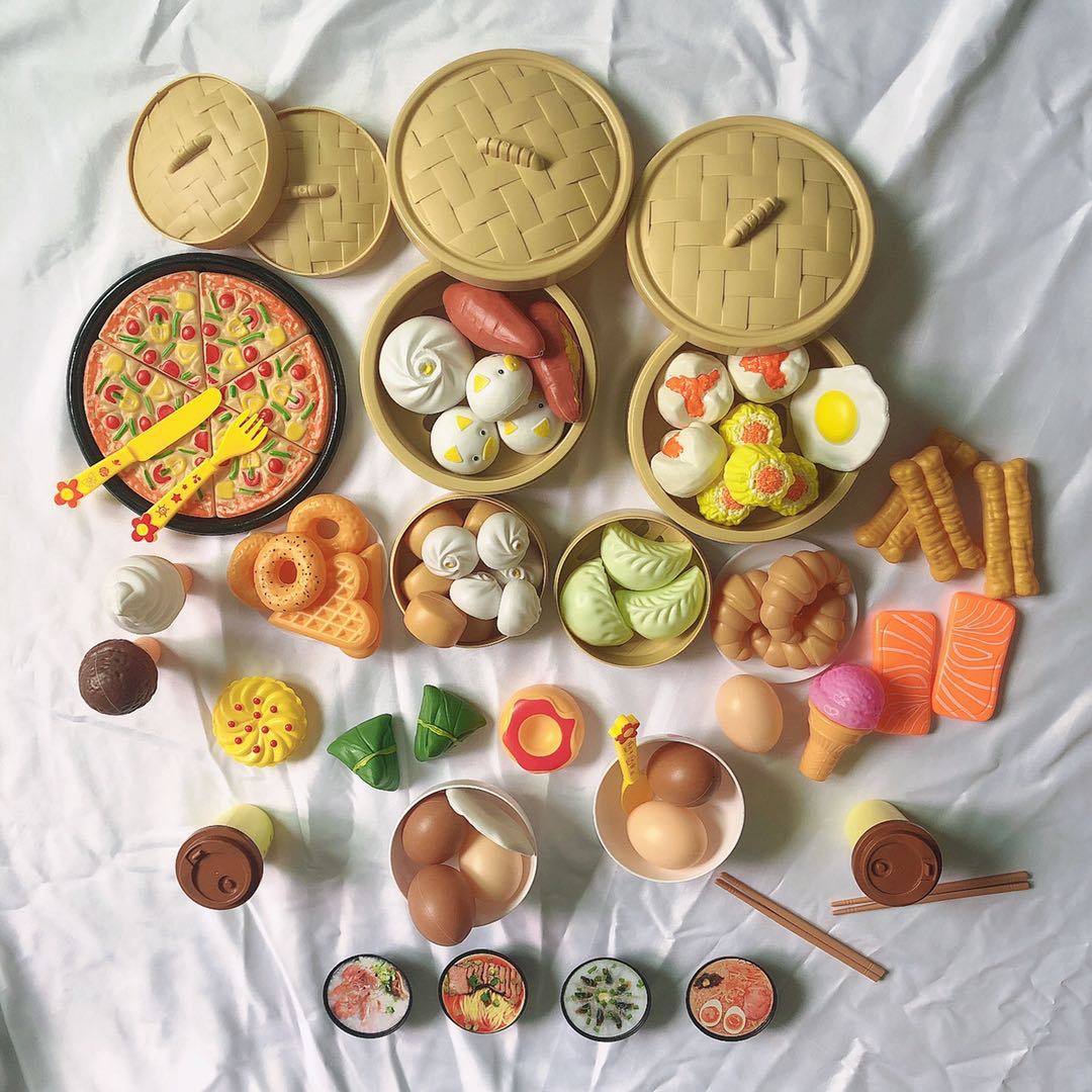 Model ochtend thee punt gestoomde broodjes stoomboot speelgoed speelhuis eten pizza western luxe combo 84 stuks