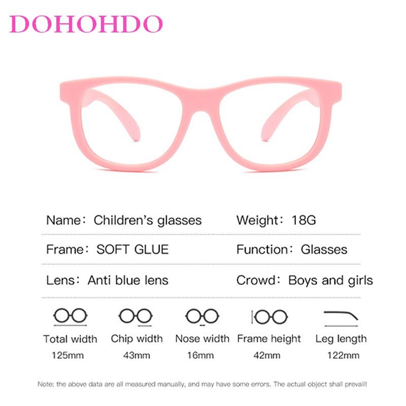 Dohohdo blåt lys blokerende glas fleksibelt  tr90 sikre briller piger drenge almindeligt spejl anti-blåt lys silikonebriller  uv400