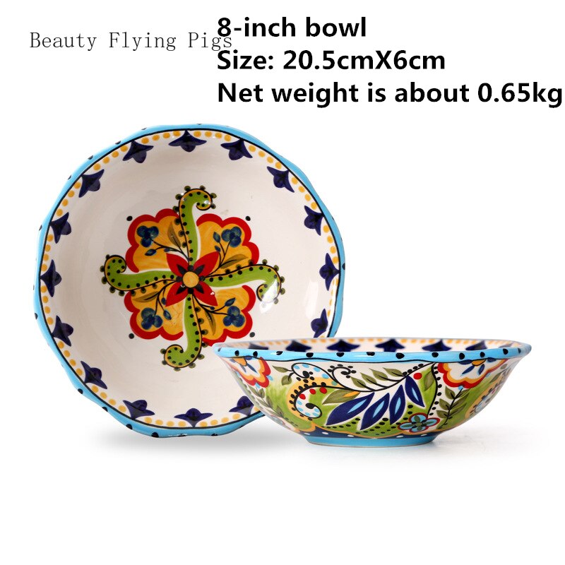 hand-painted ceramics Western dish bowl set plate glaze color personality ceramic tableware personality
