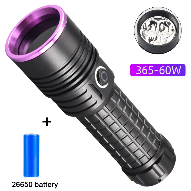 Kraftig 365nm uv-lommelykt svart speil lilla lys 60w fluorescerende oljeforurensningsdeteksjonslommelykt oppladbar 26650 lykter: Rgb