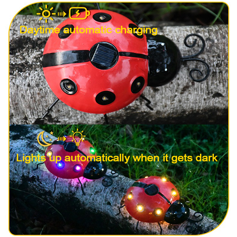 Solar Ladybug Lamp Outdoor Waterproof Garden Statue Wall Hanging LED Solar Powered Light For Garden Lawn Tree Landscape Decor