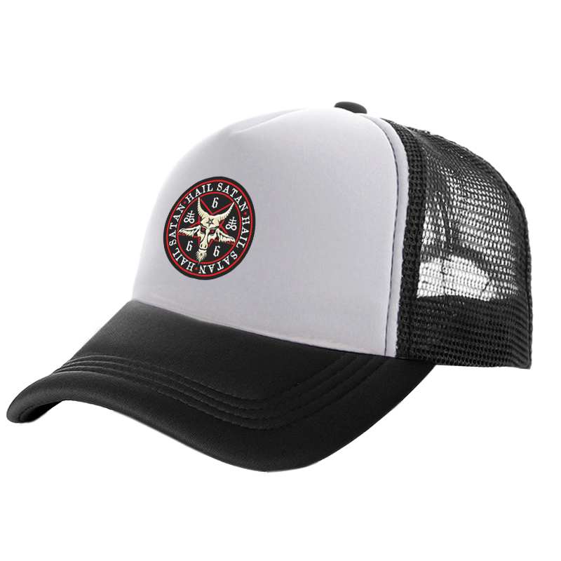 Hail Satan 666 Baphomet pentagramme casquette de camionneur hommes pendentif rouge chèvre chapeau casquette de Baseball Cool été unisexe maille Net casquettes
