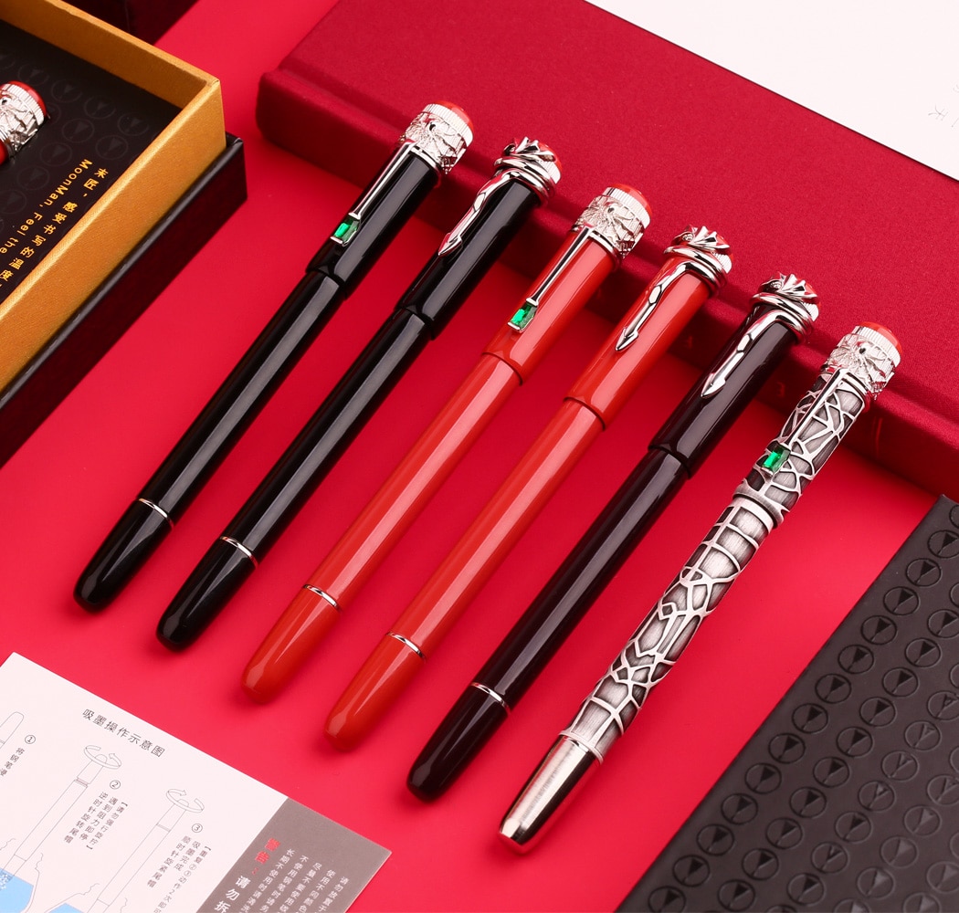Updated Moonman Master F9 Metal Fountain Pen Snake / Spider Piston Ink Pen F Nib 0.5mm Original Box
