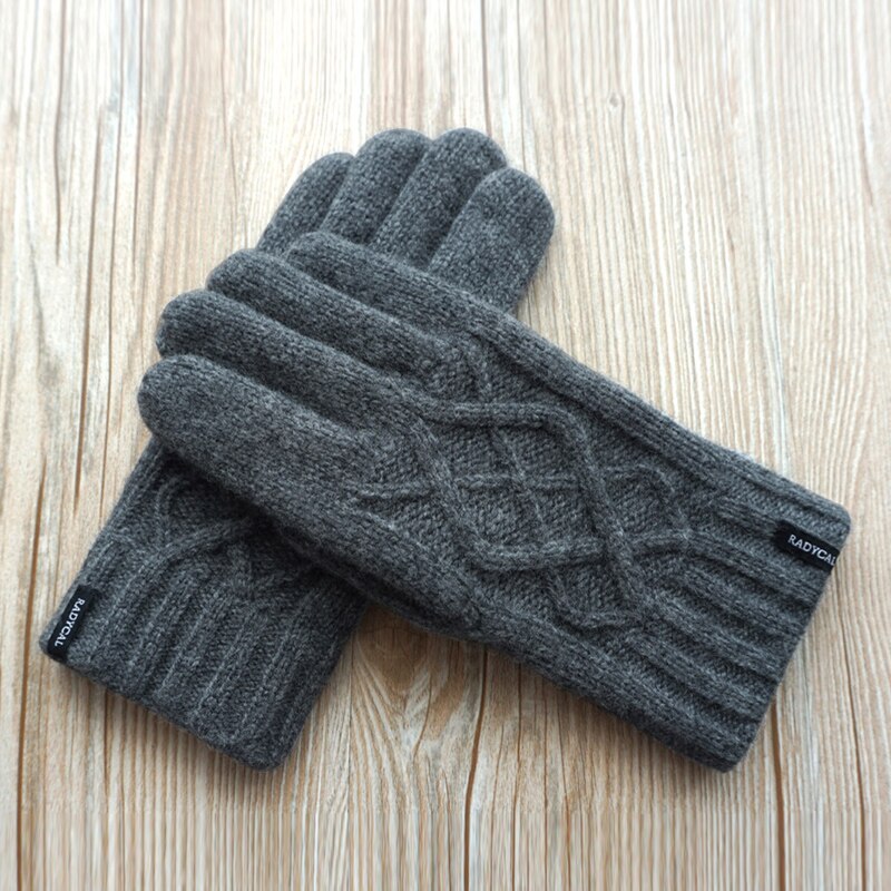 De de hombre guantes hombres 100% de lana de invierno cálido expuestos dedo mitones de punto cálido hombre grosor doble guantes de lana