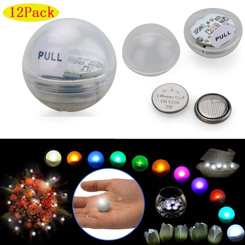 Lote de 12 unidades de luces LED sumergibles con bolas flotantes, luces subacuáticas multicolores a prueba de agua IP68 para jarrón, pecera, bodas y Navidad