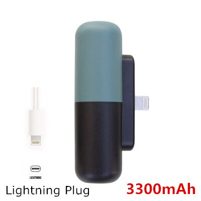 3300mAh Mini Power Bank For iPhone 11 12 Xiaomi Samsung External Battery Powerbank Portable Travel Phone Charger Cute Poverbank: Lightning Green