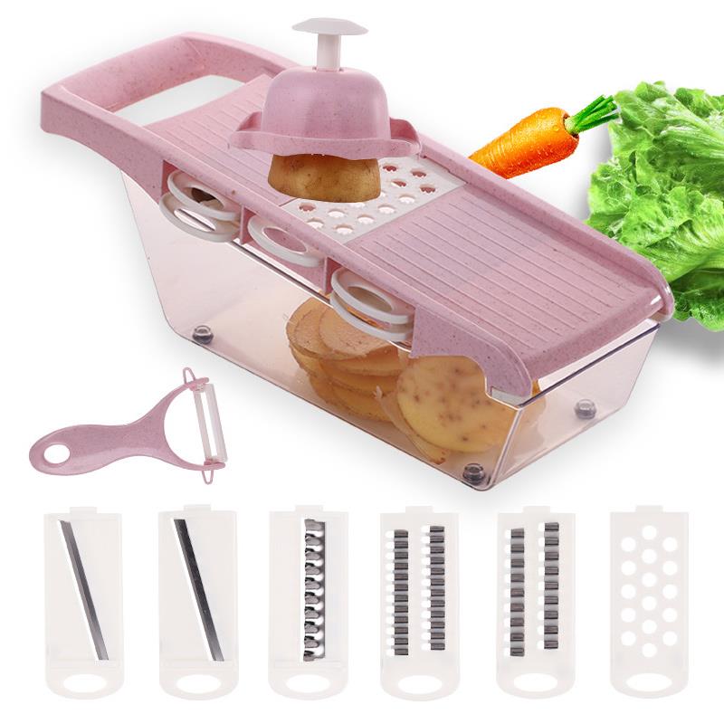 Vegetable Cutter Multi-Functional Household Cut Potato Chips Carrot Shredded Grater With Drain Basket Detachable Kitchen Tools