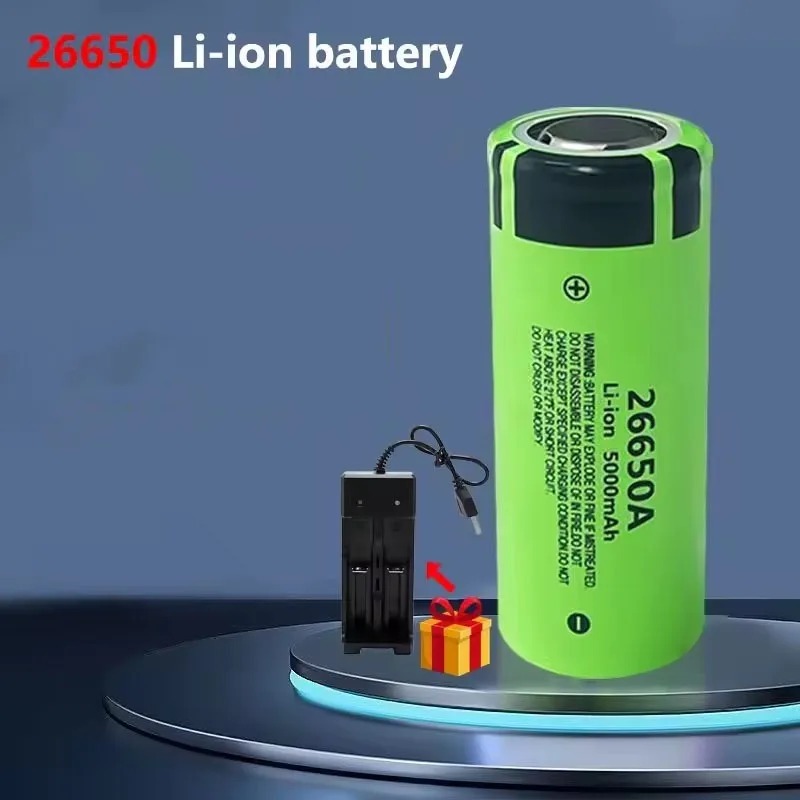 Original 26650A battery 5000mAh 3.7V 50A lithium-ion rechargeable battery 26650A LED flashlight + charger