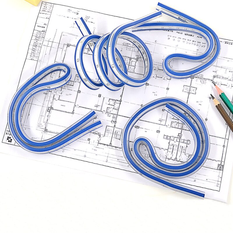 LMDZ 1Pcs Flexible Curve Ruler Drafting Drawing Tool Plastic Vinyl Patchwork Sewing French Curve Drafting Rulers 30cm 40cm 50cm