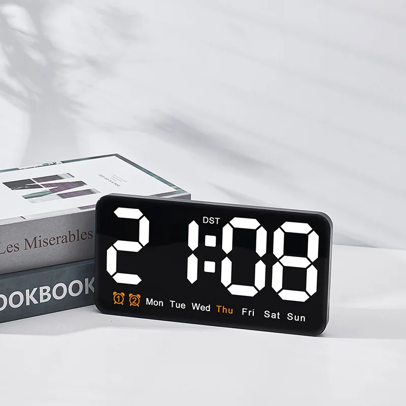 Elektronische Wanduhr Temperatur Datum Anzeige Tisch uhr Zauberstab Montage digitale LED-Wecker für zu Hause 12/24h Sprach steuerung