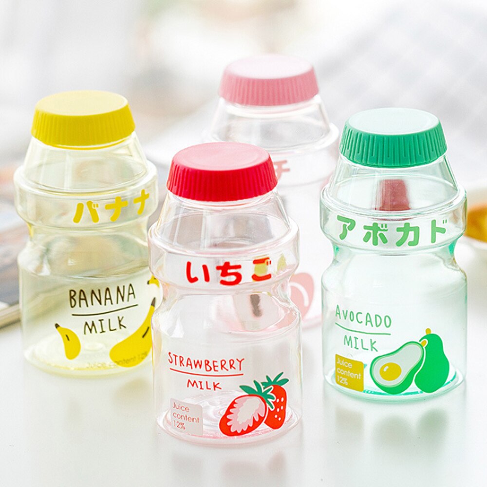 Plastic Water Bottle Tour Drinking Bottle lanyard Yakult Shape Cute Kawaii Milk Carton Shaker Bottle for Kids/Adult