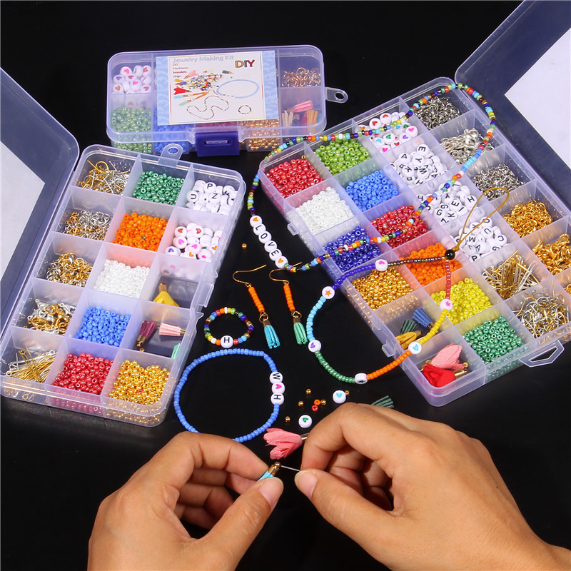 Y2K Trendy Multicolor Kleine Perle Kit 2-3mm Samen Reis Perlen Leder Quaste Acryl Brief Perlen Für Bohemian schmuck Zubehör