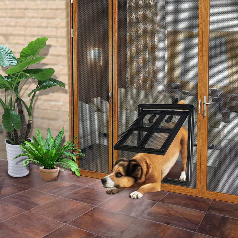 Plastic Pet Door for Screen Door Protector Dog Sliding Screen Doggy Door with Flap Automatic Close Lockable Cat Door Screen Gate