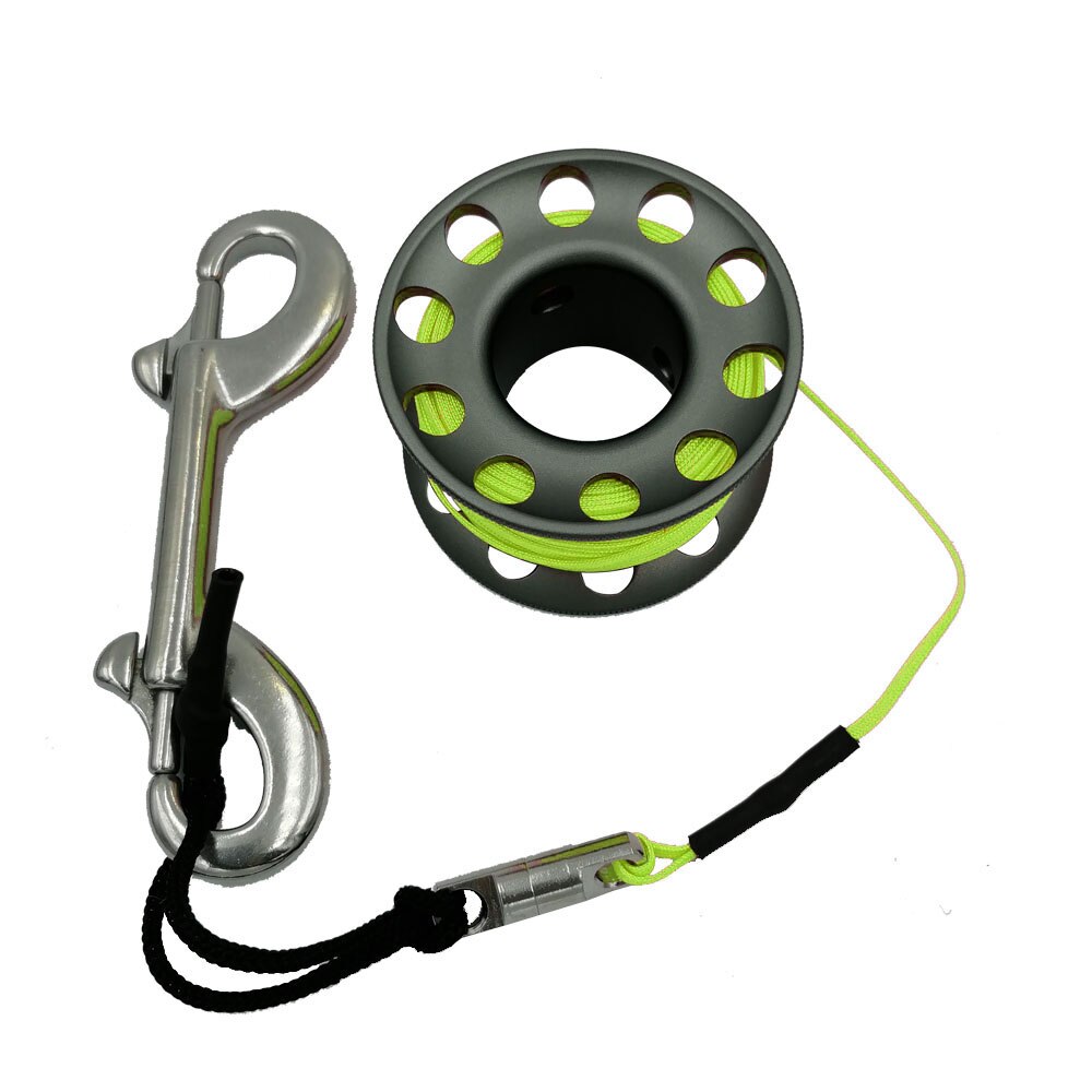 15m 20m Mini Scuba Diving Spool Finger Reel Bolt Snap Hook Aluminum Alloy Free Diving Finger Spool Dive Reel: Gray 20M Green Line