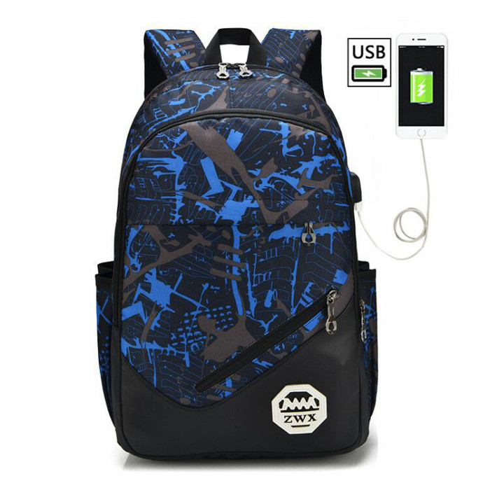 3 Pcs/set School Bags USB Charging Backpack Boys High School Backpacks Schoolbag For Teenagers Girls Student Book Bag Satchel: blue 1 pcs