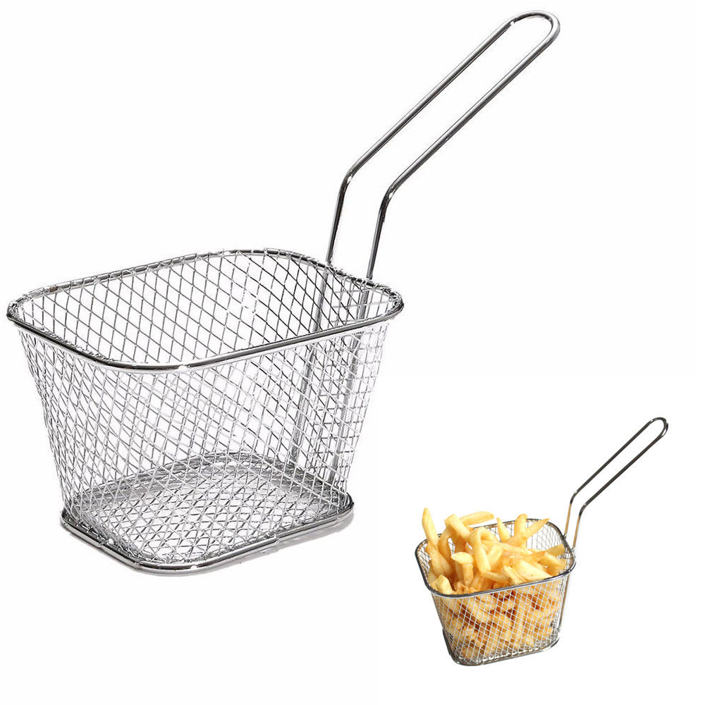 Stål madklemme snack frituresi buffet stegt tang mesh dørslag olieaftapning rustfrit stål mini chips pommes frites serveringskurv