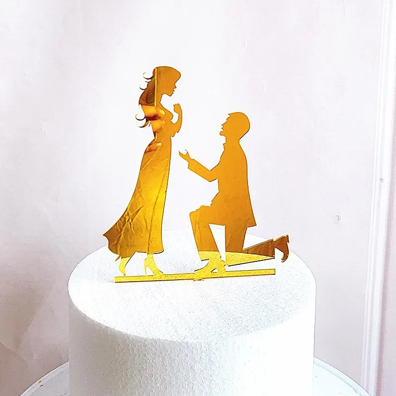 Anillo acrílico dorado Ins para tarta de boda, propuesta de novia y novio, adorno para tarta de boda para , de compromiso, decoración de postre