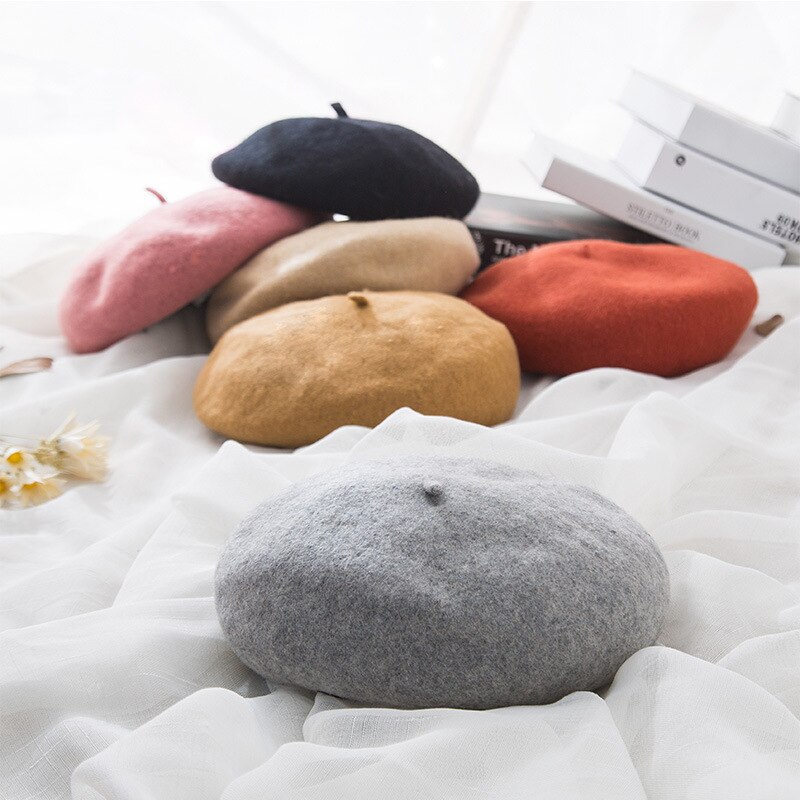 NO.ONEPAUL Female Bonnet Caps Winter All Matched Warm Walking Hat Cap Cheap Women Wool Solid Color Beret