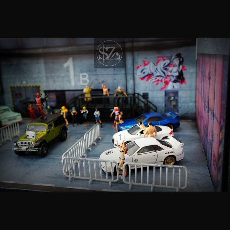 1:64 1/43 skala Fabrik Parkplatz Reparatur Haus Bau Auto Szene Modell Geeignet Für druckguss Auto Modell Garage Anzeige