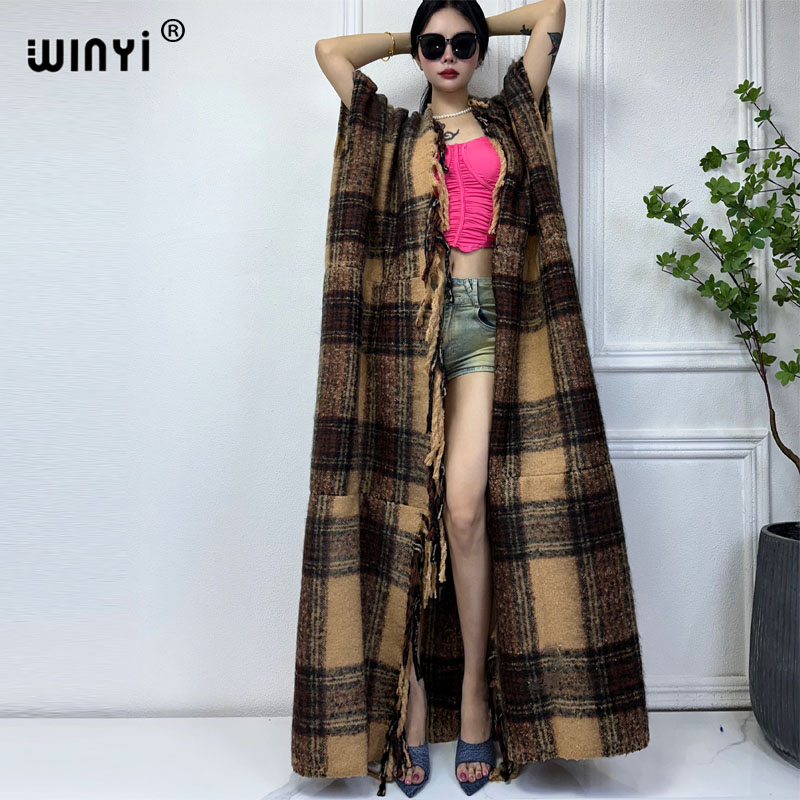 WINYI-cárdigan con estampado clásico africano para mujer, abrigo holgado de , kimono y cálido, invierno