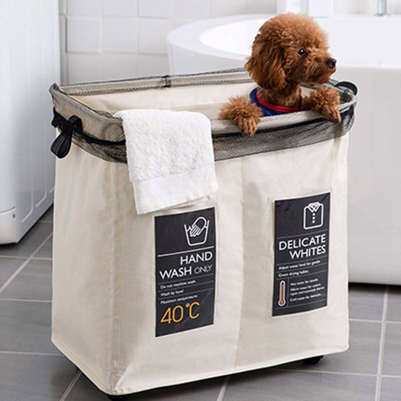 Opvouwbare opbergmand met wielen, wasmand met wieltjes, opvouwbare grote wasmand, wasmand voor vuile was, waszak voor organisatie