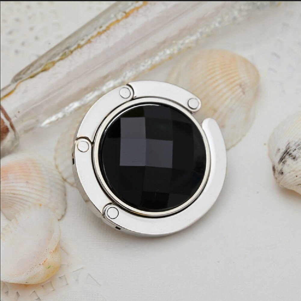 Perchero de gancho de Bolso portátil plegable para mesa, Perchero de gancho para bolsa, bolso, decoración de diamantes de imitación de cristal: Black