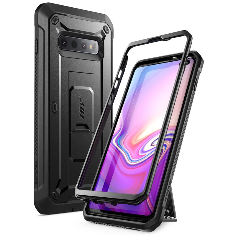 SUPCASE For Samsung Galaxy S10 Plus Case 6.4" UB Pro Full-Body Rugged Holster Kickstand Cover WITHOUT Built-in Screen Protector: Black