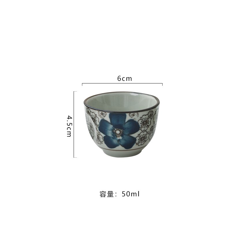 Japanese Style Vintage Blue and White Porcelain Wine Set Ceramic Hip Flasks Sake Cup Ceramic Crafts Home Wine Pot Tea Cup: Single Cup lan Fugui