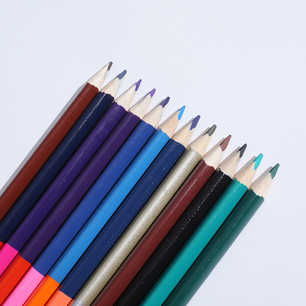 12 Uds. Lápices de colores de doble cabeza, lápiz de mina de 24 colores, lápices de colores de madera para dibujar, papelería, suministros escolares para estudiantes