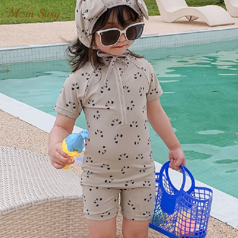 Maillot de bain imprimé Panda pour bébé garçon et fille, ensemble 2 pièces avec bonnet, pour enfant en bas âge de 1 à 7 ans