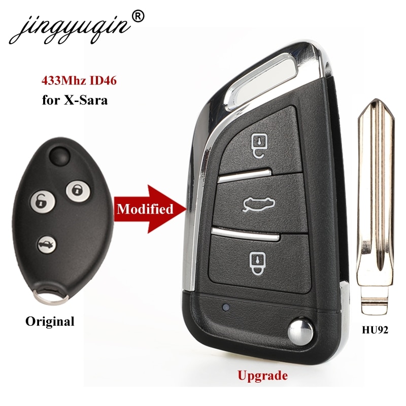 jingyuqin Upgraded Flip Remote Car Key Fob 3 Button 434MHz ID46 for Citroen X-Sara C3 C5 before With Uncut Blade SX9
