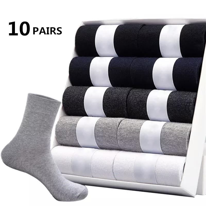 10 paar/männer Socken Polyester Baumwolle Mittelrohr Socken Sommer Dünne Einfarbig Atmungsaktive Geschäft herren Socken männer