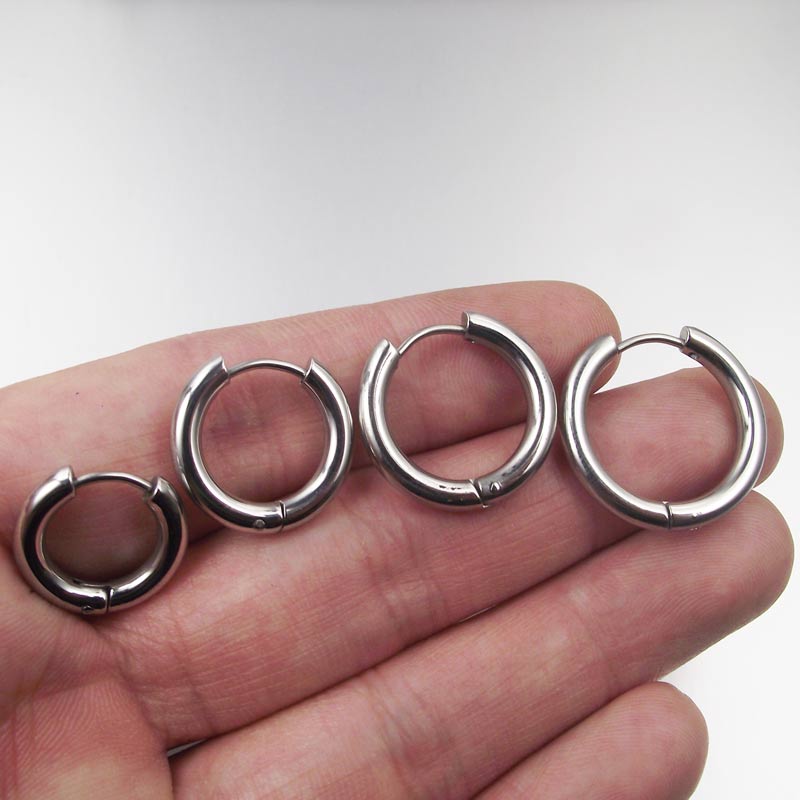 2 Pieces 4mm Thickness 20mm Big Size Heavy Circle Earrings Stainless Steel Big Round wives Hoop Earrings for women and Men
