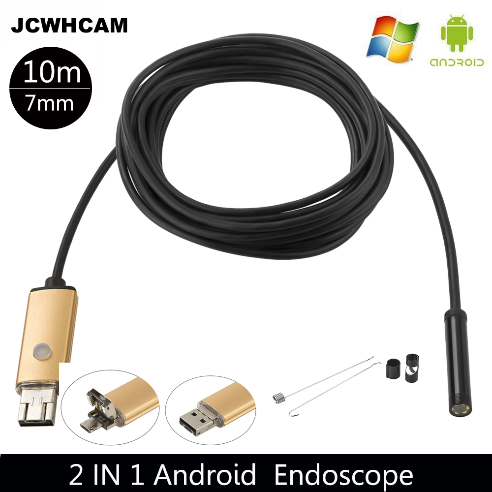 JCWHCAM USB Endoscoop 7mm 10 M Lengte Android Endoscoop Insepction Borescope Waterdichte Buis Visuele Camera Lens Snake Video