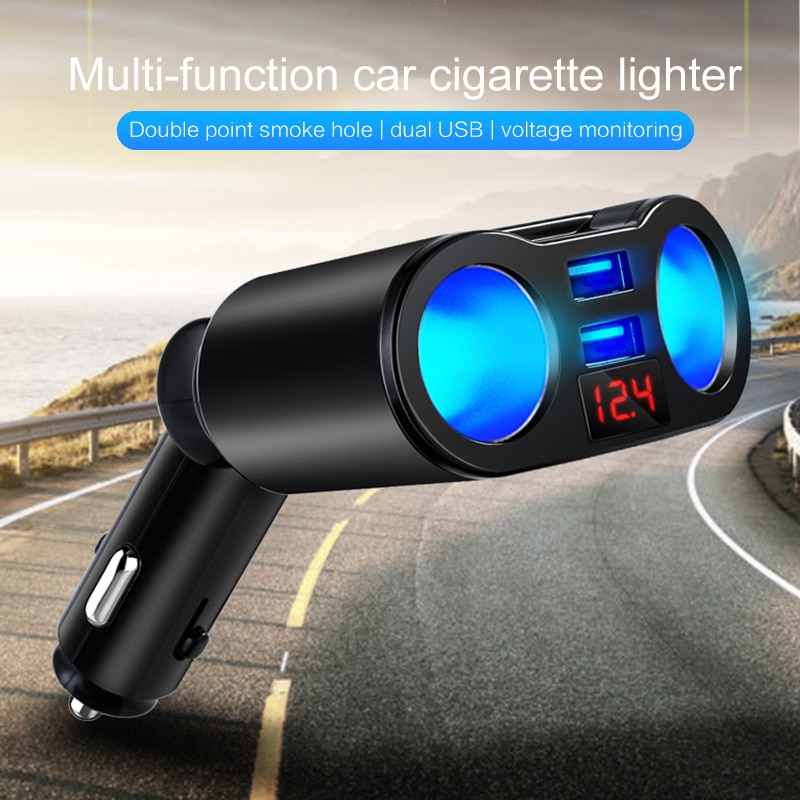 12V 24V Car 2 Way Power Socket Splitter QC3.0 Dual USB Charger LED Voltmetr For Mobile Phone Tablet GPS SUV Truck