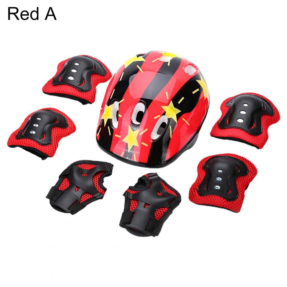 7 pz/set bambini sicurezza ginocchiere resistenti all&#39;usura gomitiere assorbimento del sudore accessorio ciclismo casco ginocchio gomito Set per l&#39;equitazione: Red A