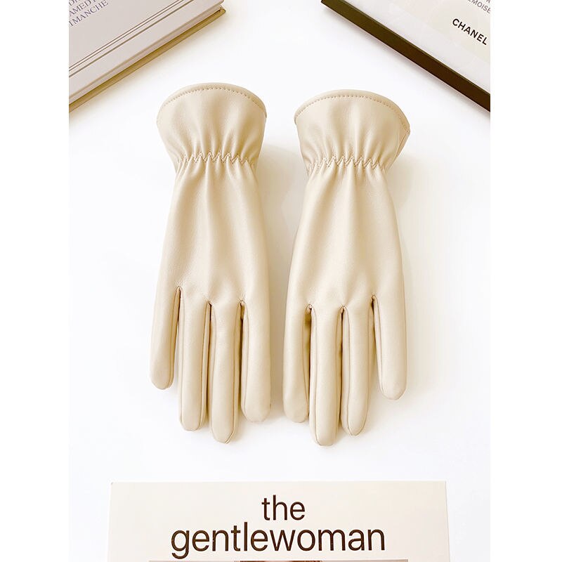 guantes tactiles guantes de invierno guantes mujer vestidos de Guantes de cuero de invierno para mujer, manoplas de terciopelo grueso para mantener el calor para conducir, pantalla táctil corta: Gloves 4