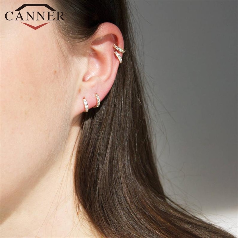 européenne et américaine 8mm 925 en argent Sterling simple rangée Zircon petites boucles d'oreilles pour femmes cerceaux en argent