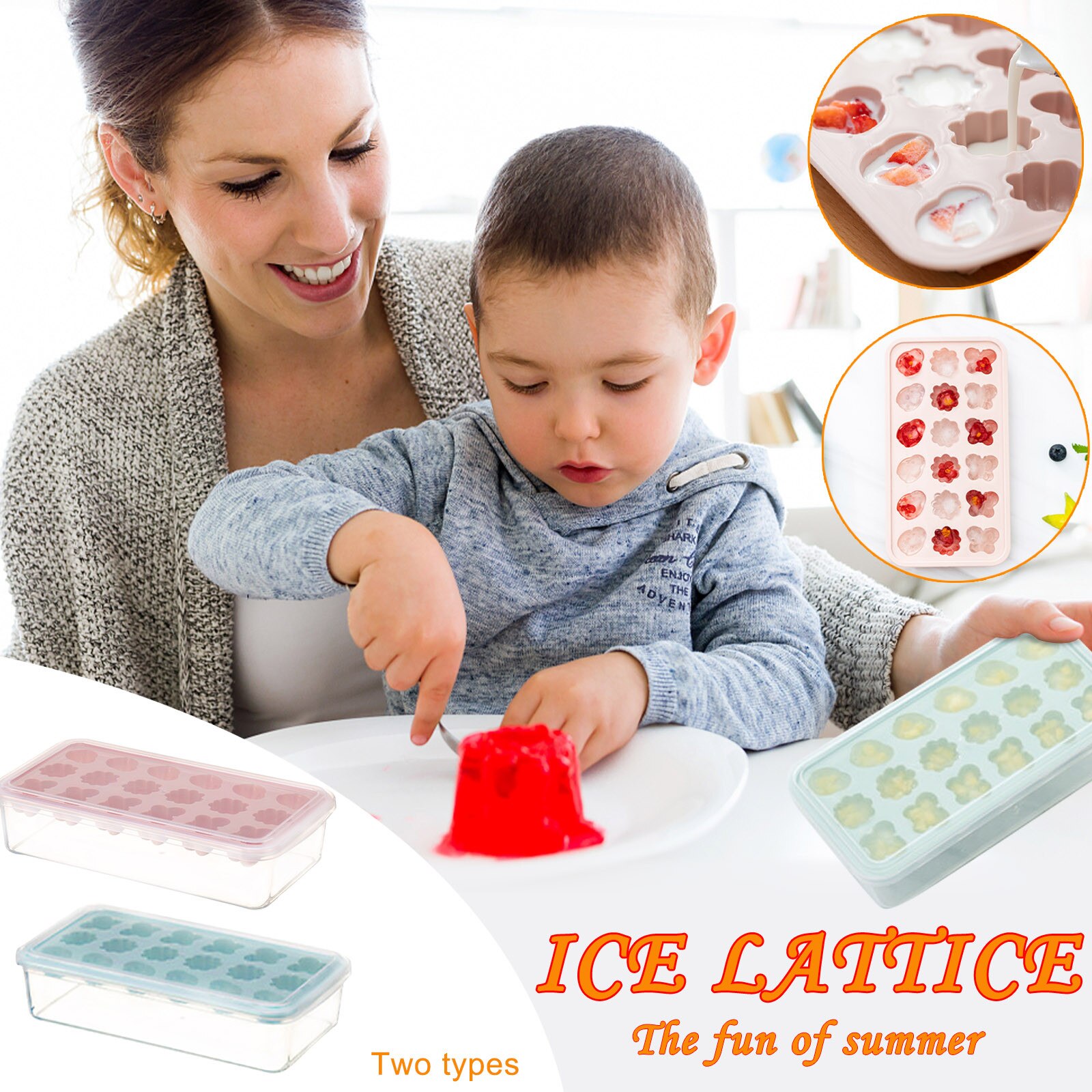 25# Ice Cream Mold Homemade DIY Cartoon Flower Ice Tray Multi-cell Ice Maker Juice Whiskey Ice Cube Tray With Lid Kitchen Tool