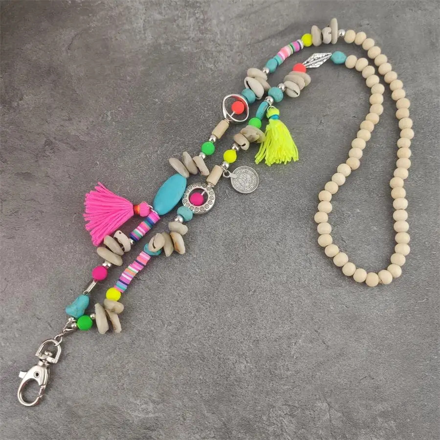Boho Lanyard Helmillä - ID-korttiteline - Kesäranta Kaulakoru Tarvike: Musta