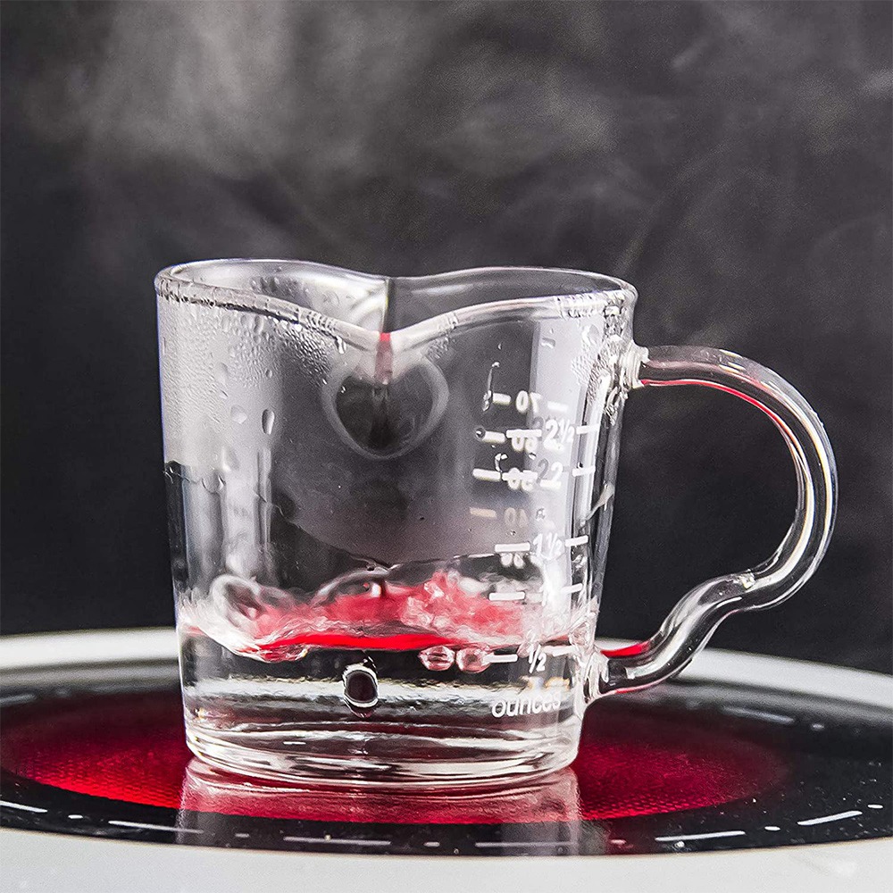 2 Pack Espresso Measuring Glass,3-Ounce Double Spouts Shot Glass with Pouring Handle,Heat Resistant Measuring Pitcher