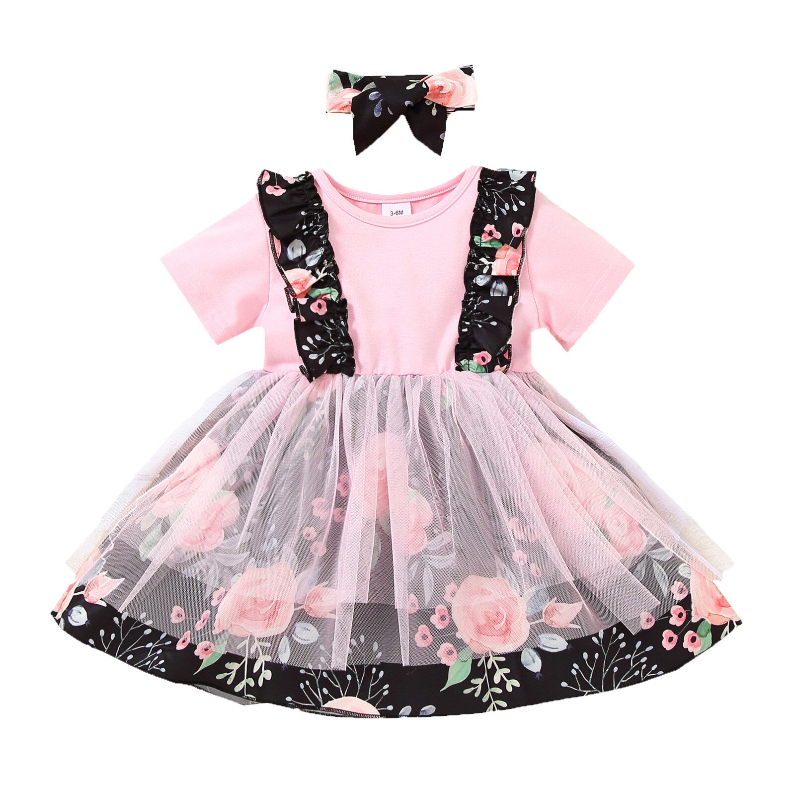 Recién Nacido bebé niñas florales de retales Impresión de burbuja conjunto de vestido de princesa traje de bautismo vestidos de tutú princesa niño niña: 3-6 Months