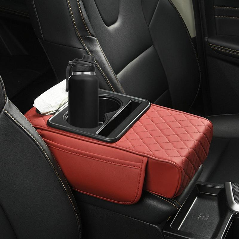 Coussin d'accoudoir de Console centrale automatique, avec 2 porte-gobelets, support de téléphone, coussin d'accoudoir en cuir PU, oreiller Portable pour voiture, coussin de hauteur